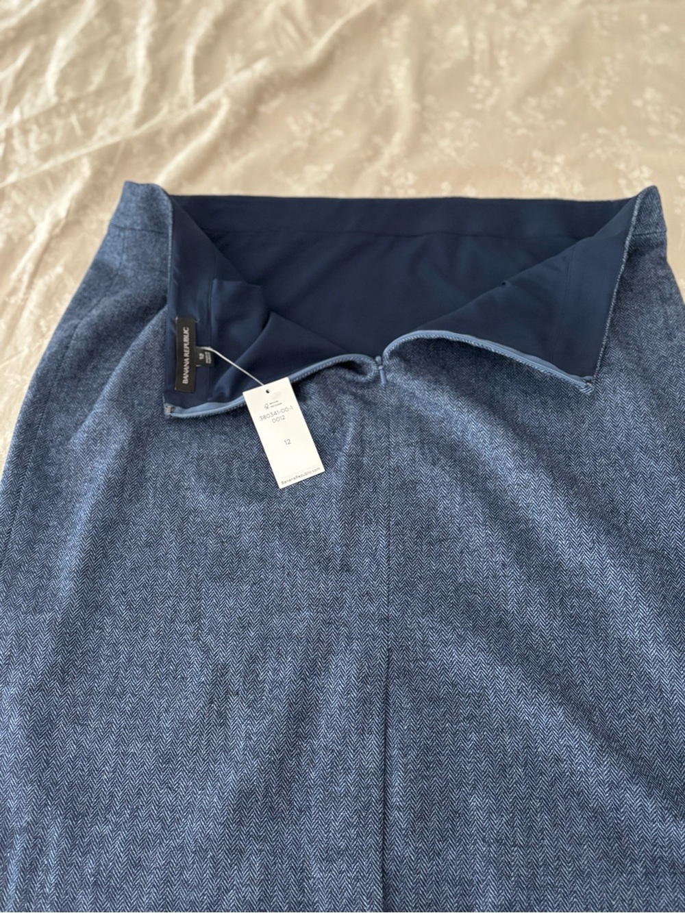 Banana Republic Blue Herringbone Pencil Skirt with Navy Lining